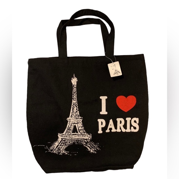 Paris Souvenir Handbags - I heart Paris with Eiffel Tower souvenir black tote bag from Paris BNWT